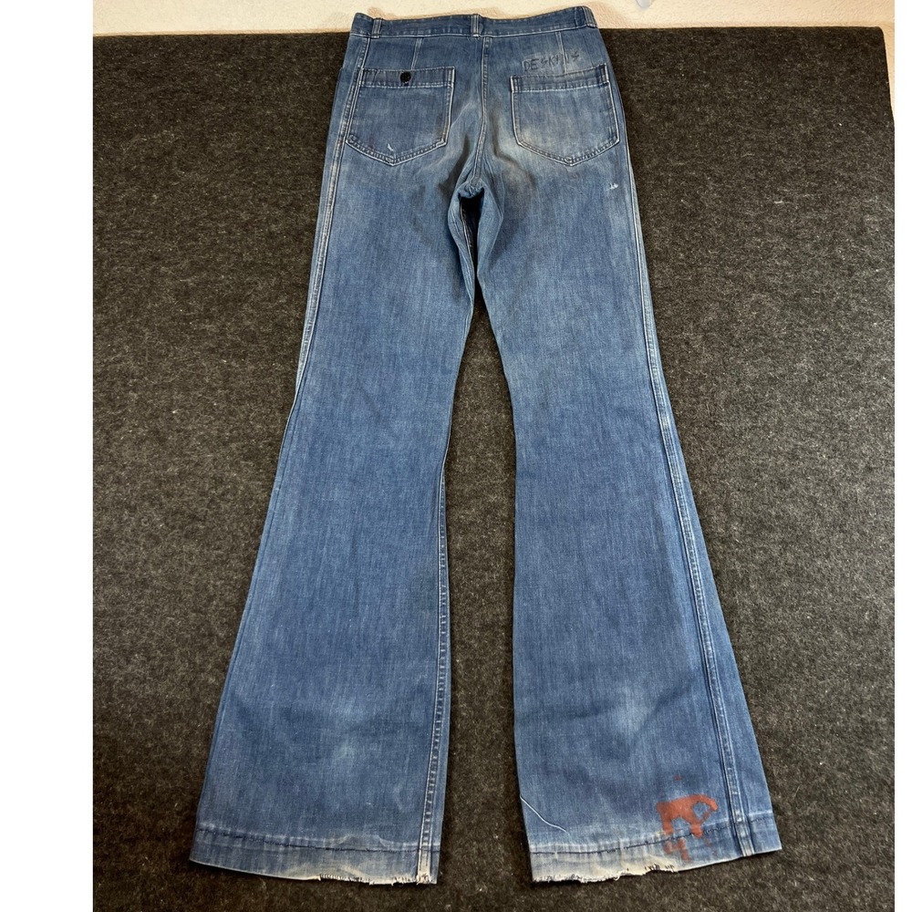VTG 70s Seafarer US Navy Bell Bottom Utility Trousers Jeans Men 28x34 MIL T87062